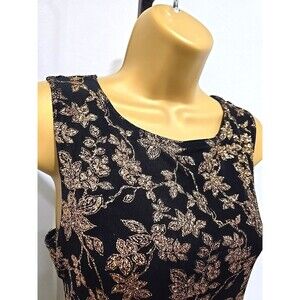 Vtg 80s Black Gold Metallic Tank Top Womens PL Cocktail Whimsigoth Party Sparkle